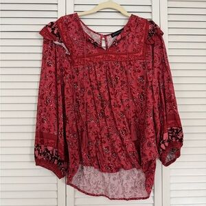 Gibsonlook Pink Paisley Boho Blouse Ruffle Tie-back Music Festival Bohemian L